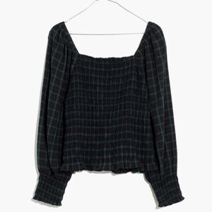 Madewell large LUCIE bubble sleeve smocked top in plaid